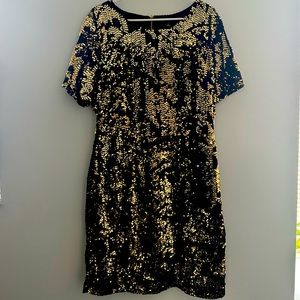 INC International Concepts | Black Velvet and Gold Sequin Dress | XL